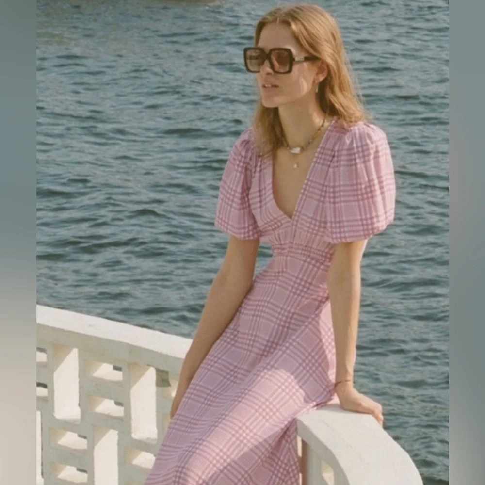 FAITHFUL The Brand Victoria Checked Midi Dress Sz 2 - Picture 1 of 8